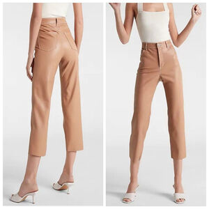 NWOT Express Straight Crop Super High Rise Vegan Leather Tan Pants 6 Jeans